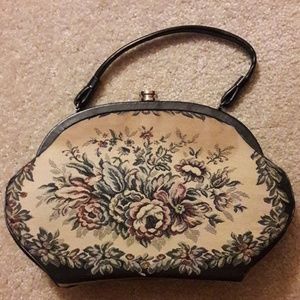 Vintage box arm purse floral tapestry